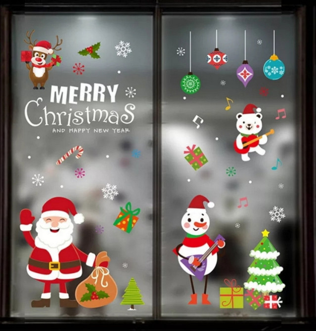 Наклейки на вікна новорічні тонкі 50 на 70 см різнобарвний Київ - фото 1