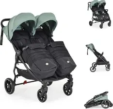 Дитяча коляска Cangaroo Podwójny Wózek Dziecięcy 2Gether, Osłonki Na Nóżki, Aluminiowa Rama, Składany, Zielony Київ