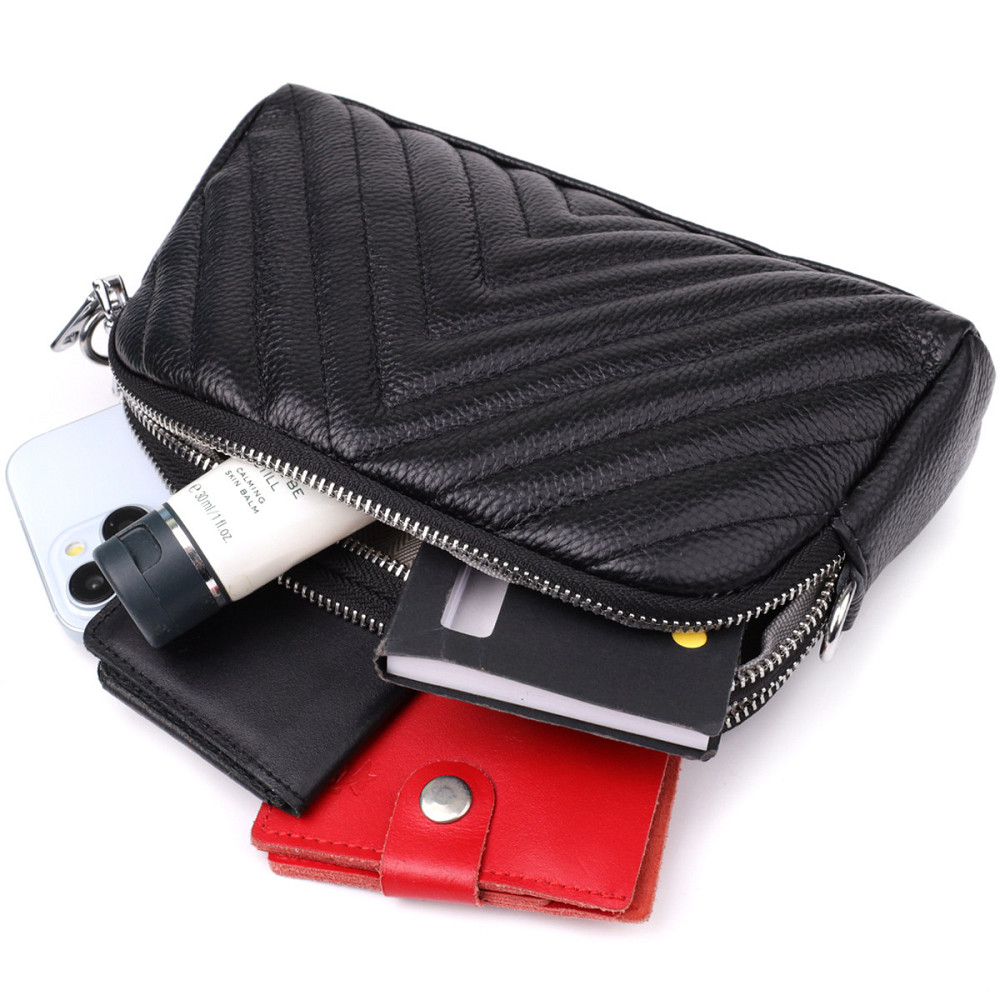 Сумка прошита треугольниками из натуральной кожи Vintage 22909 Черный Киев - изображение 8