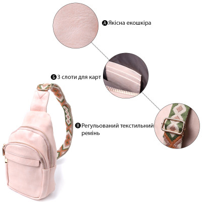 Сумка Vintage Компактна жіноча з однією лямкою через плече з гладкої екошкіри Рожева (22766) Вінниця - фото 10