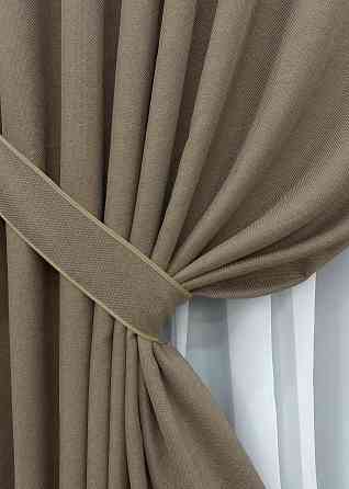 Комплект готовых штор VR-Textil Лен-блекаут Лен Мешковина № 825ш Темный беж 200х270см 2 шт (32-103) Киев