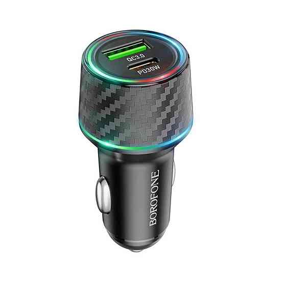 Автомобільний зарядний пристрій BOROFONE BZ21 Brilliant 48W dual port PD30W+QC3.0 car charger, колір чорний BZ21B Одеса