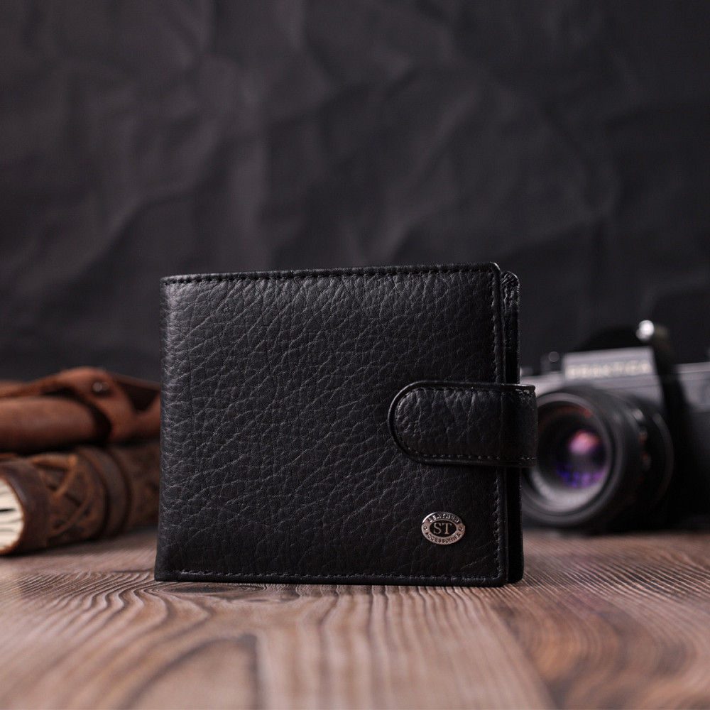 Мужской бумажник удобного размера из натуральной кожи ST Leather 22471 Черный Киев - изображение 3