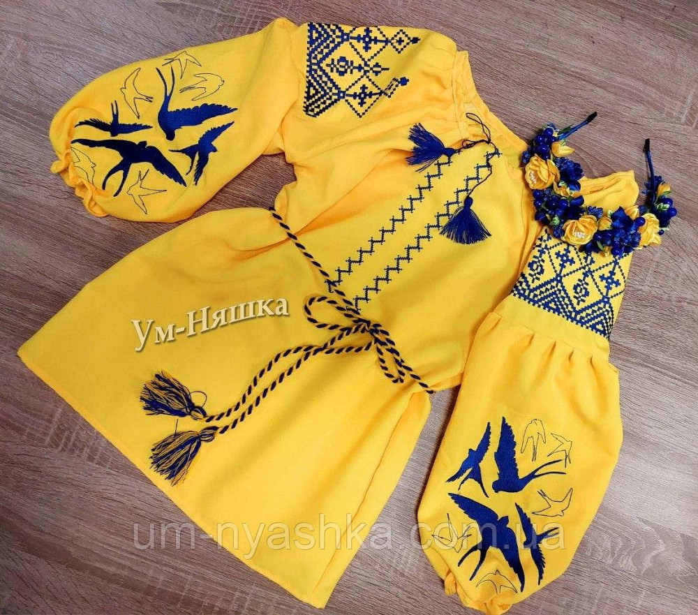 Дитяча вишита блузка з ластівками жовто-синя Кривий Ріг - фото 2