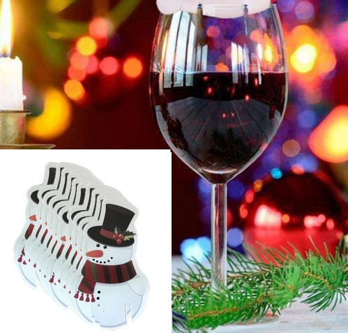 Декор бокалов на новый год Снеговик 10 штук 70 на 45 мм разноцветный Киев - изображение 2