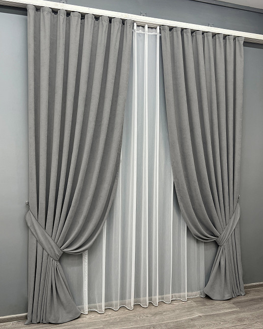 Комплект готових штор VR-Textil Мікровелюр Petek YL № 2012ш Сірий 150х270 см 2 шт (33-1021) Київ - фото 3