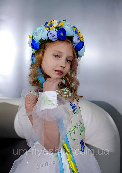 Ободок обруч з квітами "Піони великий синьо-блакитно-жовтий" Кривий Ріг - фото 1