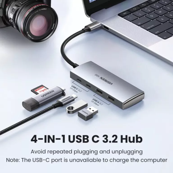 USB-хаб UGREEN CM480 USB-C to 2× USB 3.2+2×USB-C Adapter 10G (UGR-30758) Київ