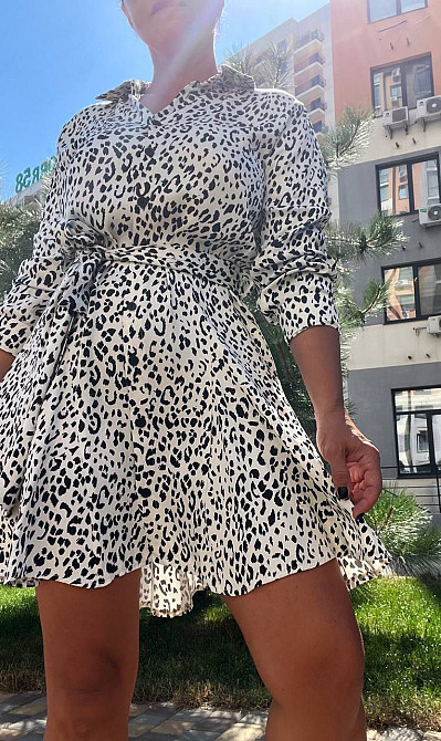 Платье женское Mix Ray 4219 леопардовый принт короткое на пуговицах с поясом белое, белый, S Киев - изображение 9