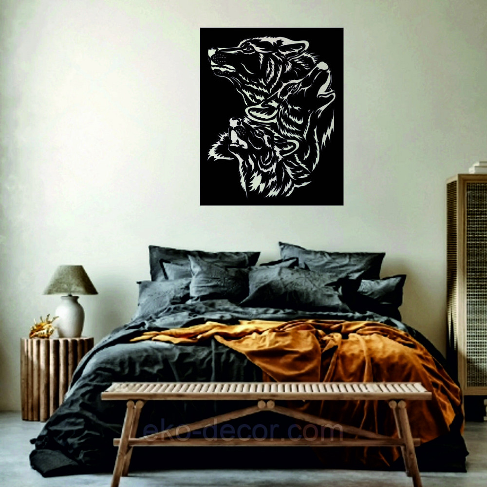 Декоративное настенное Панно «Волки» Декор на стену 70*56 см, Черный Киев - изображение 3