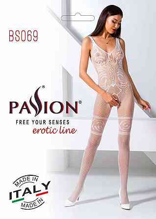 Бодістокінг Passion BS069 white, комбінезон, імітація панчох і боді Sex Aura Київ