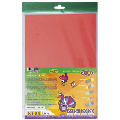 Цветной картон ZiBi А4, Креатив, 20 листов (ZB.1969) Винница - изображение 1