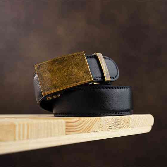 Ремень мужской c латунной пряжкой Черный (Vintage) Киев