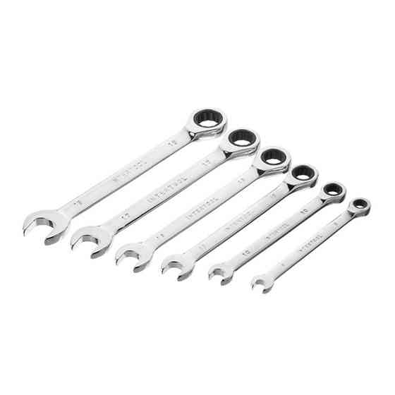 Набір ключів комбінованих, з тріскачкою, 6 шт., 8-19 мм, Cr-V, професійний, DIN3113 INTERTOOL XT-1302 Киев