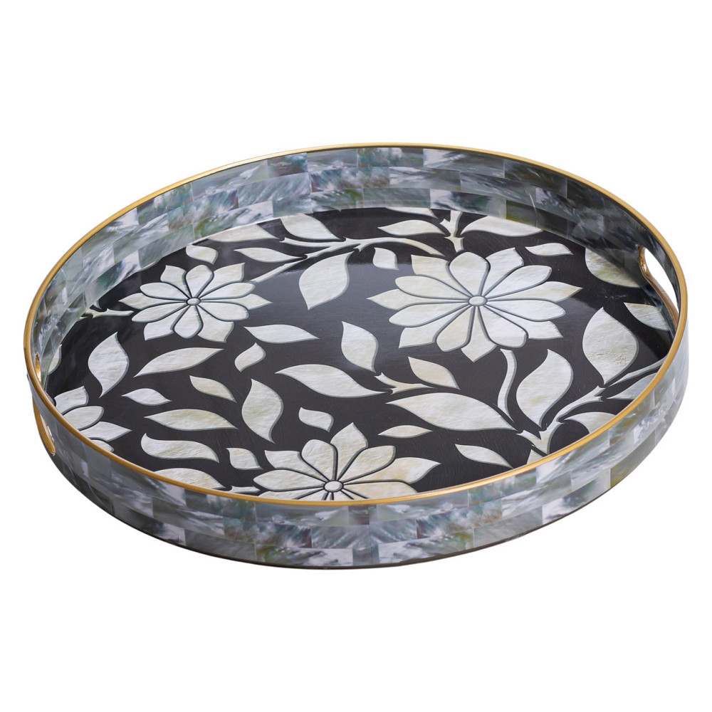 Набір круглих підносів для подачі їжі 2 (шт) Ø32.5 / 37 (см) гарні декоративні таці для кухні HP-HK-15 SBR Київ - фото 3