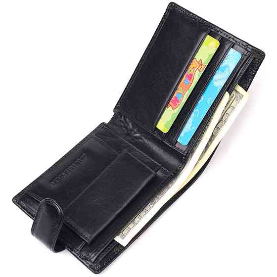 Мужской бумажник из натуральной гладкой кожи в два сложения ST Leather 19409 Черный Киев