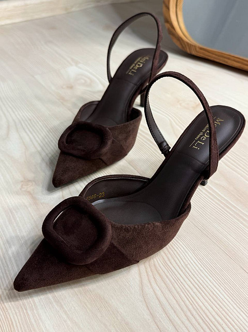 Туфли женские Meideli 566-23 slingback лодочки с пряжкой экозамша коричневые, 39, 25 см Киев - изображение 9