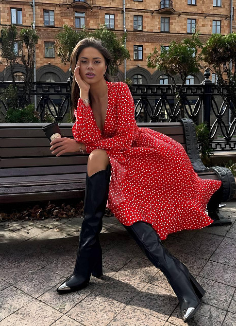 Женское романтическое летнее платье в горошек софт Красный Одесса - изображение 9