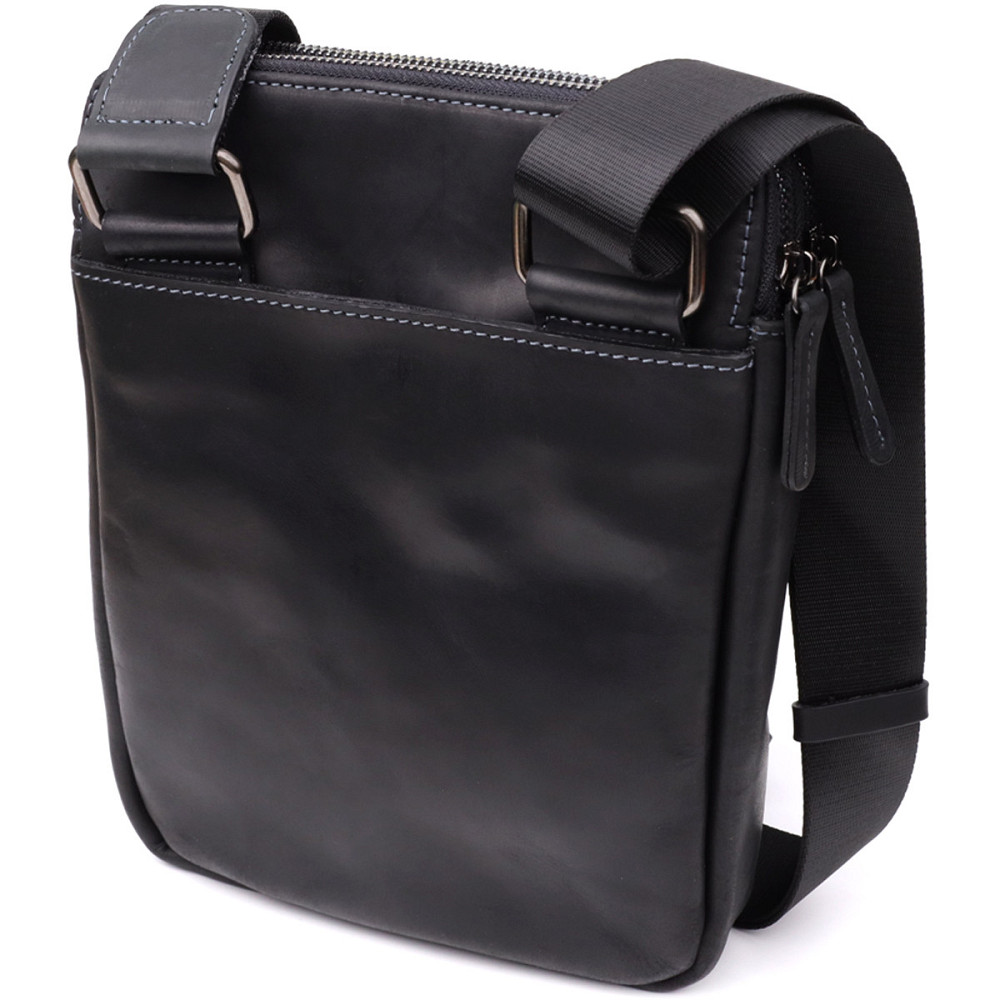 Практична чоловіча сумка через плече з вінтажної натуральної шкіри Shvigel 20870_1 Чорний Київ - фото 10