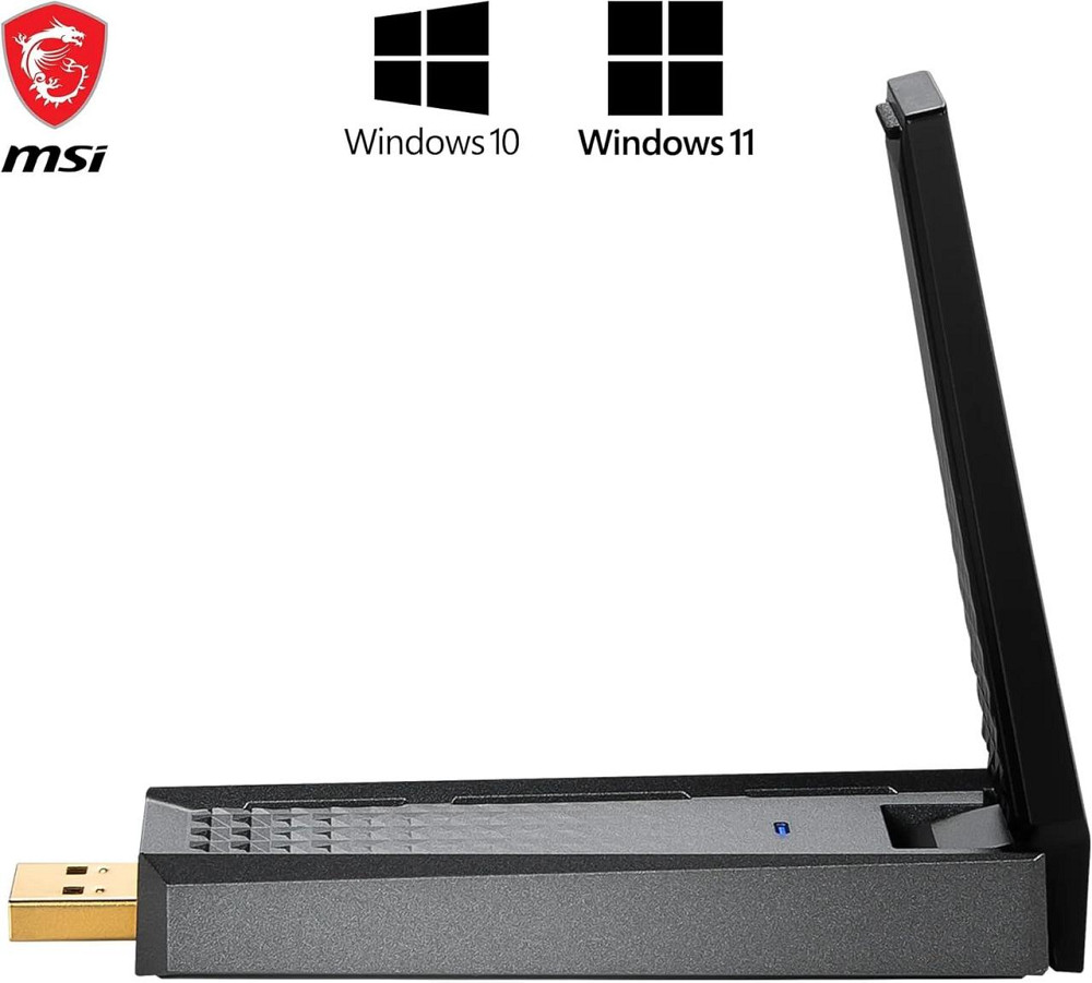 Адаптер Wi-Fi 6 MSI AX1800, мережева карта WLAN до 1800 Мбіт/с, USB 3.2 Gen 1 Type-A, MU-MIMO з антеною та підставкою,  WPA3 Київ - фото 2