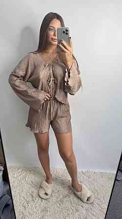 Жіночий комплект зі стрейч-плісе: кофточка та шорти Капучино M-L Харків