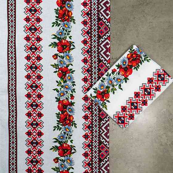 Рушник вафельний з принтом вишивки та червоними квітами GM Textile 35х61см 180г/м2 (Різнокольоровий) Суми