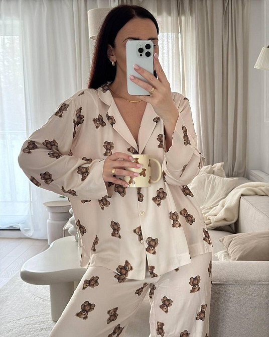 Жіноча легка піжама-двійка з ведмедиками із софту 46/48 Одеса - фото 4