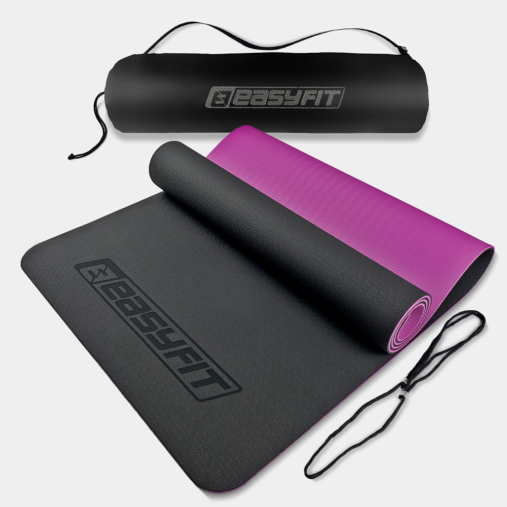 Килимок для йоги та фітнеса EasyFit TPE+TC 6мм двошаровий + Чохол чорний з фіолетовим Коломыя - изображение 1