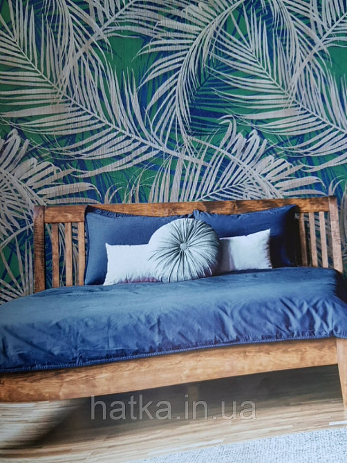 Шпалери вінілові Grandeco One roll one motif 2 A39603 панно рослини лист папороті коричневий на бірюзовому Київ - фото 2