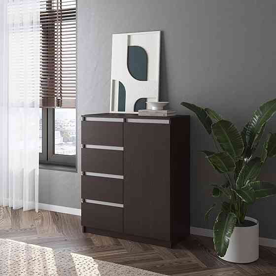 Комод VAYS, сучасний, з полицями, 4 шухляди, без ручок R-32 Венге Темний-Білі планки Львів