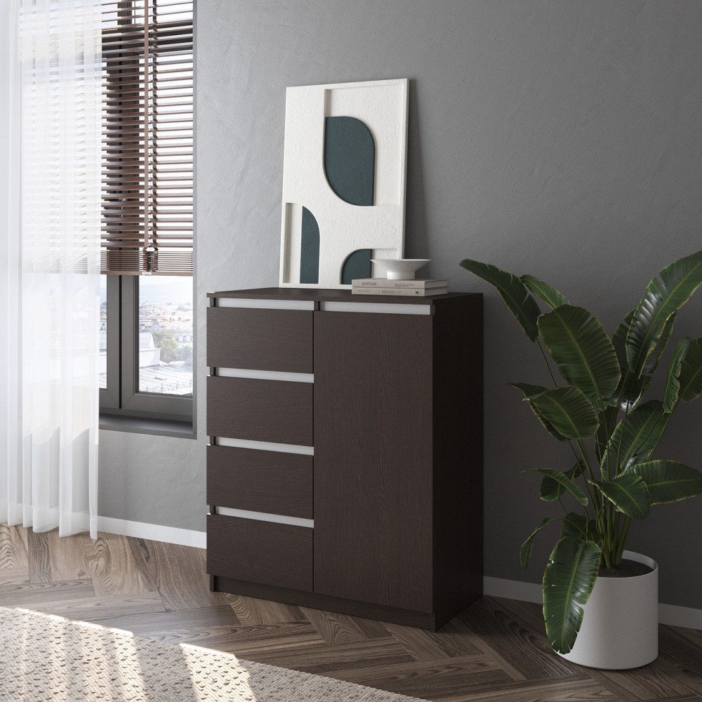 Комод VAYS, сучасний, з полицями, 4 шухляди, без ручок R-32 Венге Темний-Білі планки Львів - фото 1