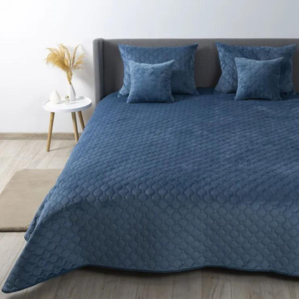 Велюровое Покрывало ТЕП на Двуспальную кровать стеганое покрывало Евро Двустороннее РАЗНЫХ РАЗМЕРОВ синее Евро Одесса - изображение 1