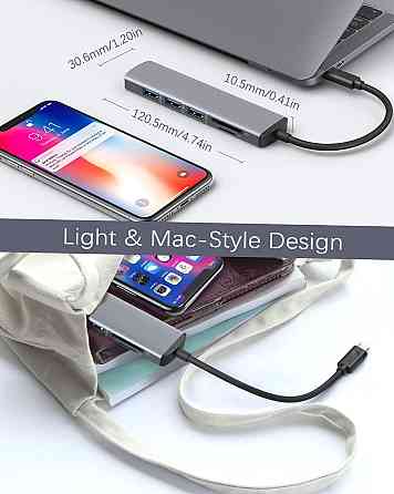 Хаб USB-C 6в1, многопортовый концентратор HDMI 4K, 3×USB 3.0, кардридер SD/TF, док-станция адаптер для MacBook Киев