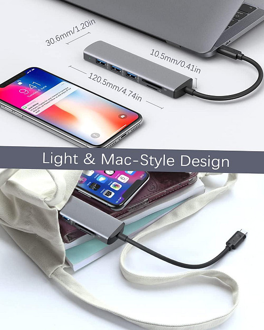 Хаб USB-C 6в1, многопортовый концентратор HDMI 4K, 3×USB 3.0, кардридер SD/TF, док-станция адаптер для MacBook Киев - изображение 5