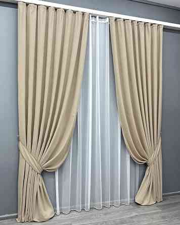 Комплект готовых штор VR-Textil Микровелюр Petek YL № 2013ш Бежевый 140х290 см 2 шт (39-0075) Киев