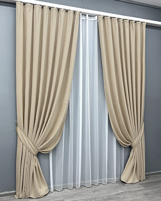 Комплект готовых штор VR-Textil Микровелюр Petek YL № 2013ш Бежевый 140х290 см 2 шт (39-0075) Киев - изображение 3