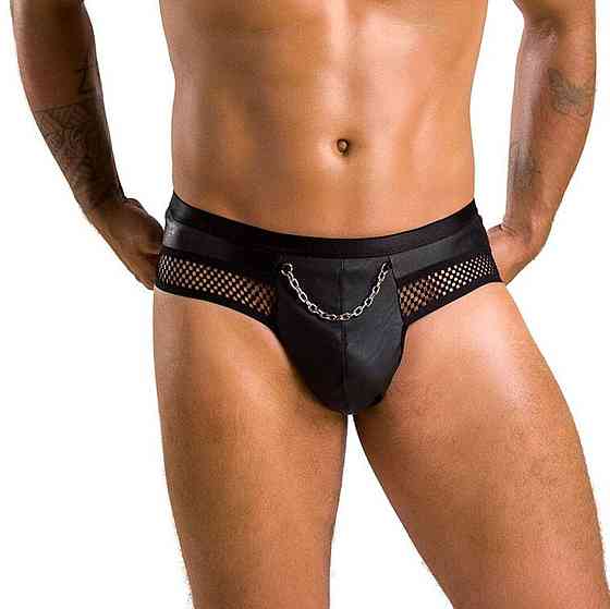Мужские трусы с цепочкой Passion 030 SLIP TOM XXL/XXXL Black, экокожа, открытые ягодицы Sex Aura Киев