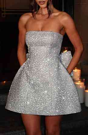 Женское стильное обаяние мини платье с бантом северное сияние Серый, 44/46 Одесса