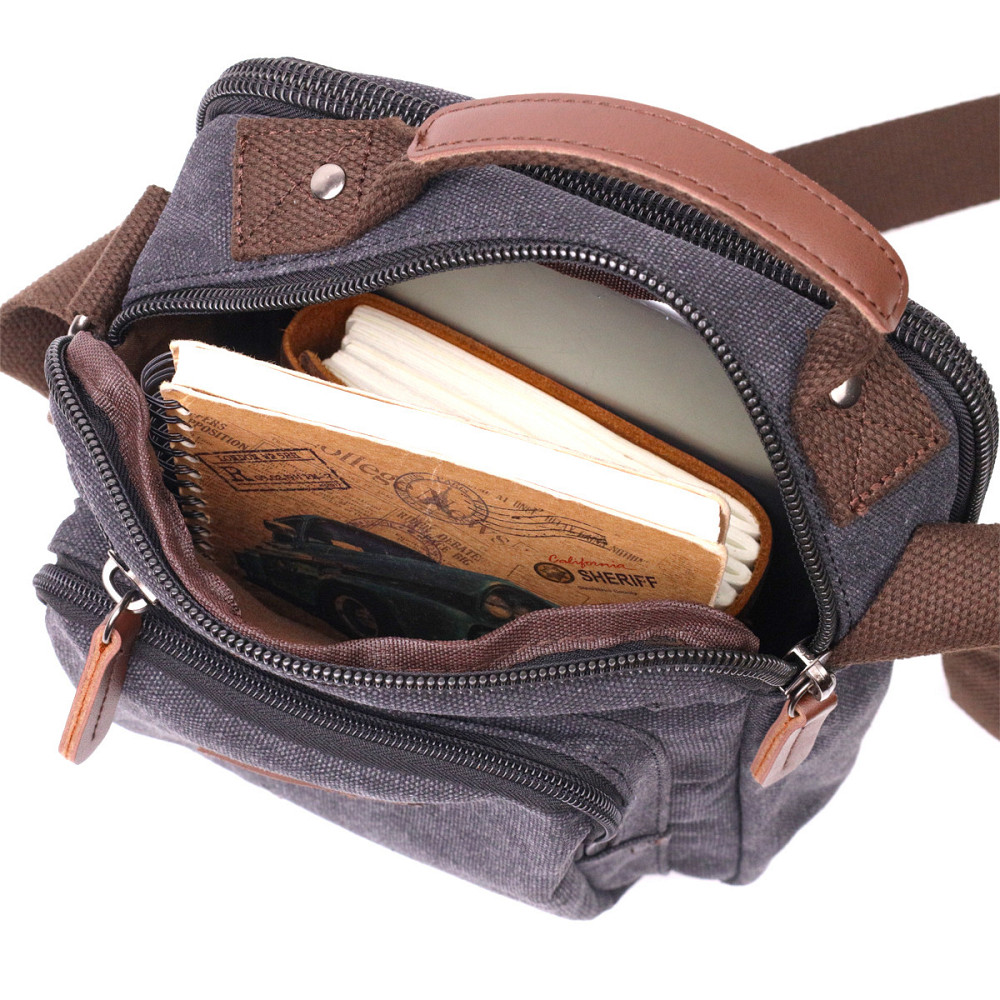 Функциональная вертикальная сумка для мужчин из текстиля Vintage 22237 Черный Киев - изображение 4