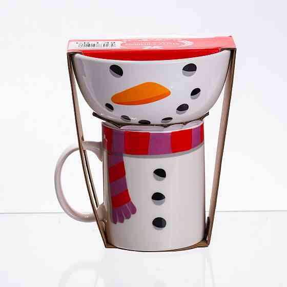 Yiwu Набір порцелянова чашка з піалою Snowman 350 (мл) чашка на подарунок новорічна для чаю та Коломия