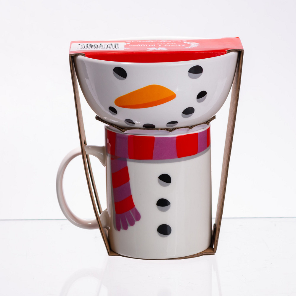 Yiwu Набір порцелянова чашка з піалою Snowman 350 (мл) чашка на подарунок новорічна для чаю та Коломия - фото 1