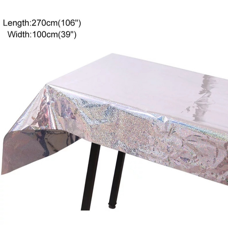 Скатерть клеенка из фольги с голограммой 270 на 100 см серебристый Киев - изображение 3