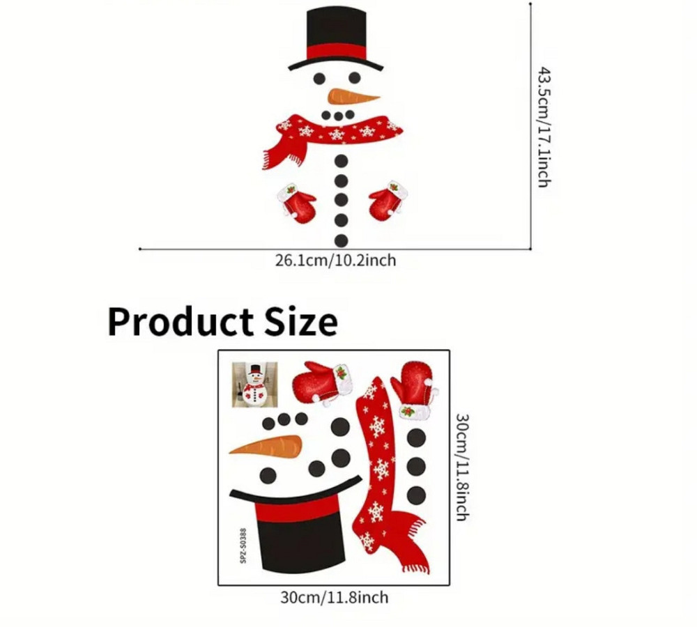 Новогодняя наклейка Снеговик с шляпой для ванной комнаты 26 на 43 см белый Киев - изображение 3