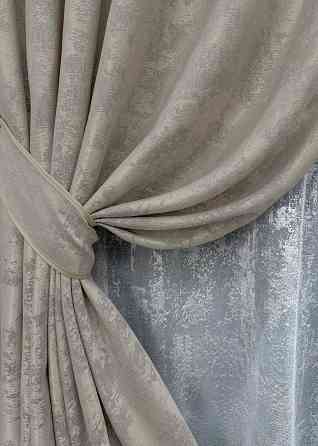 Комплект штор VR-Textil Жаккард Мрамор 150х270 2шт и Тюль 600х270 1143ш-1400т Капучино с белым 71-004/5 Киев