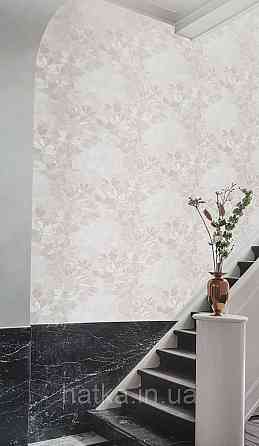 Шпалери вінілові на флізеліні Grandeco Time метрові квіти листя зелені рожеві сірі Київ
