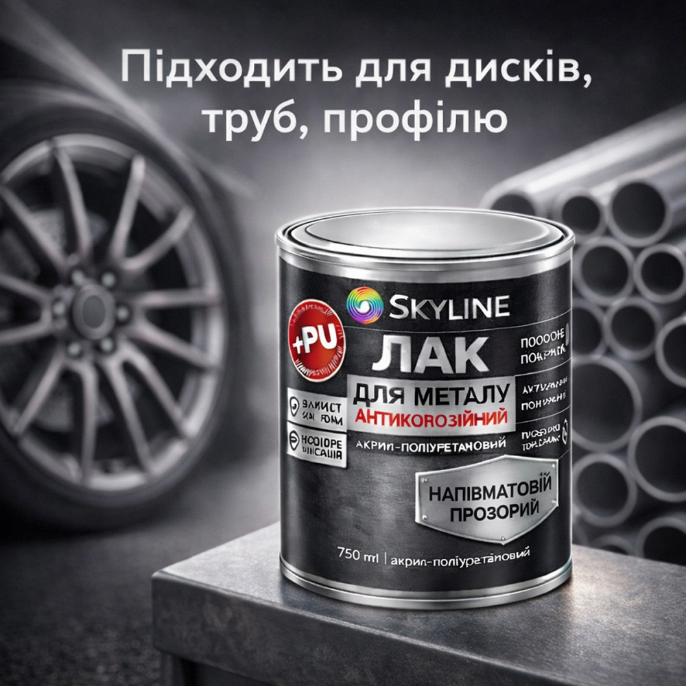 Лак для металу Skyline напівматовий прозорий акрил-поліуретановий антикорозійний без запаху 750 мл Харків - фото 8