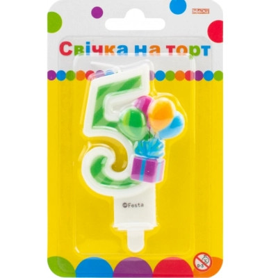 Свеча Maxi двостороння "5" із зображенням надувних кульок висотою 7,62 см (MX622069-5) Винница - изображение 1