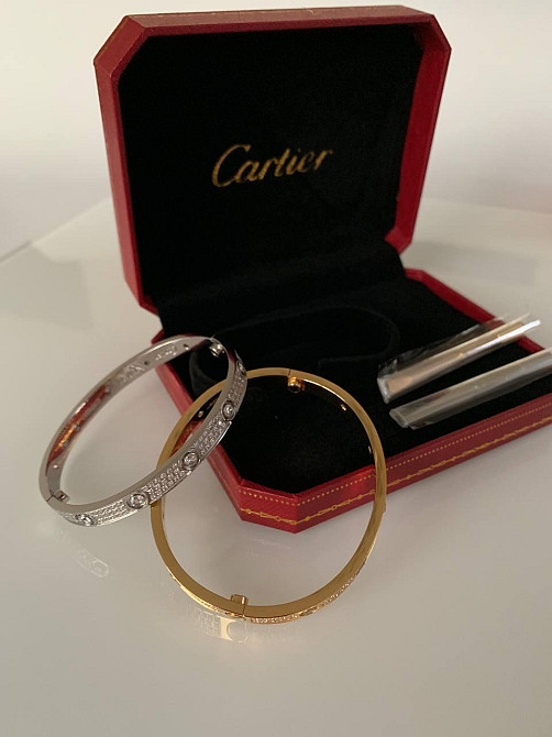 Cartier браслет love с отверткой (с мелким цирконием) лимонное золото, белое золото / Картье браслет с камнями Одесса - изображение 2