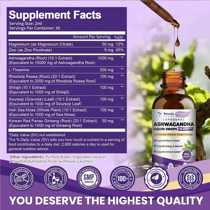 Ashwagandha liquid drops 10000mg 60ml 30serv Луцьк - фото 2