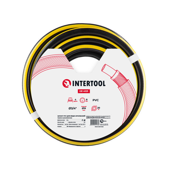 Шланг для води 4-х шаровий 3/4 ", 20м, армований, PVC INTERTOOL GE-4123 Київ - фото 1